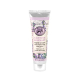 Tube of hand cream with lavender and rosemary design on a white background