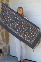 Embroidered Scarf/Wrap Charcoal