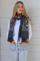 Embroidered Scarf/Wrap Charcoal