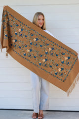 Embroidered Scarf/Wrap Mustard