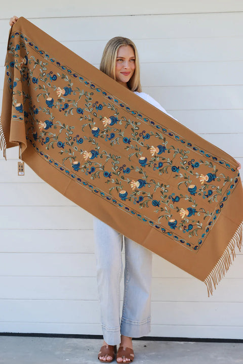 Embroidered Scarf/Wrap Mustard