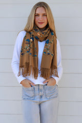 Embroidered Scarf/Wrap Mustard