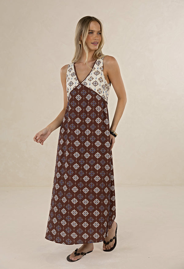 Vintage Tales Maxi Dress Choc/Cream