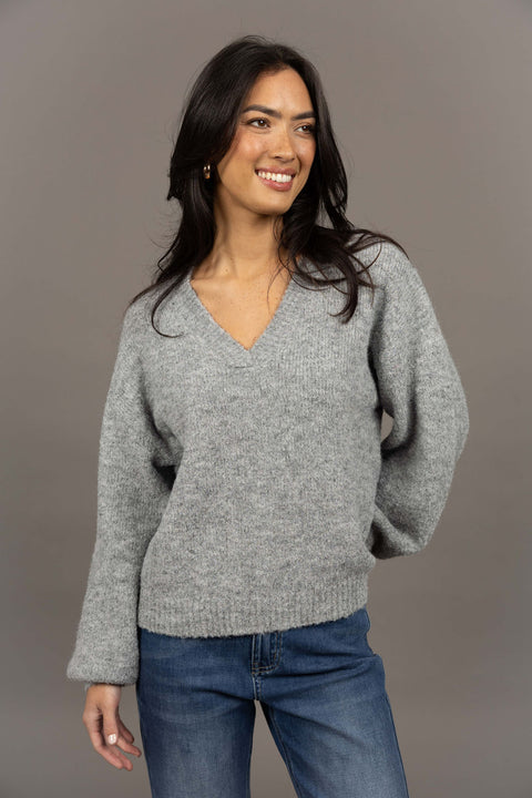 Nouveau V Neck Jumper Ash