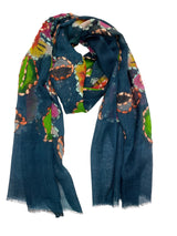 Navy Wildflower Wool Scarf
