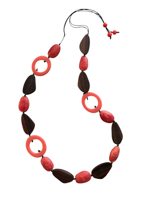 Timber and Resin Necklace Red