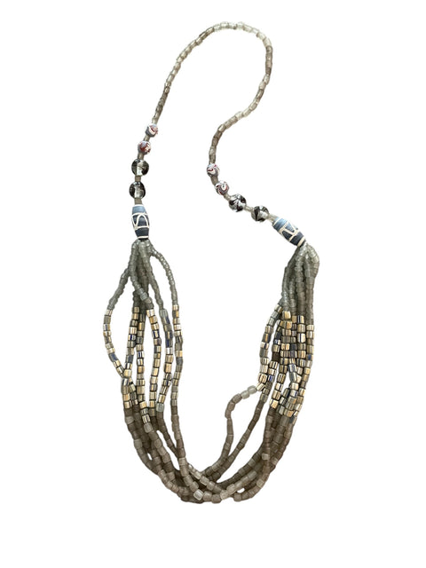 Sea Glass Multi-Strand Beaded Necklace Grey