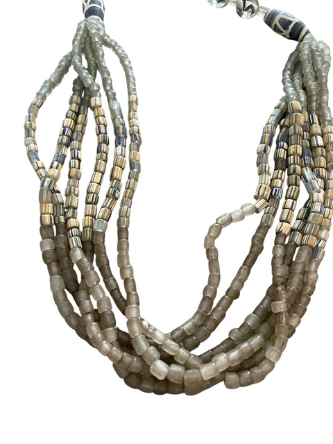 Sea Glass Multi-Strand Beaded Necklace Grey