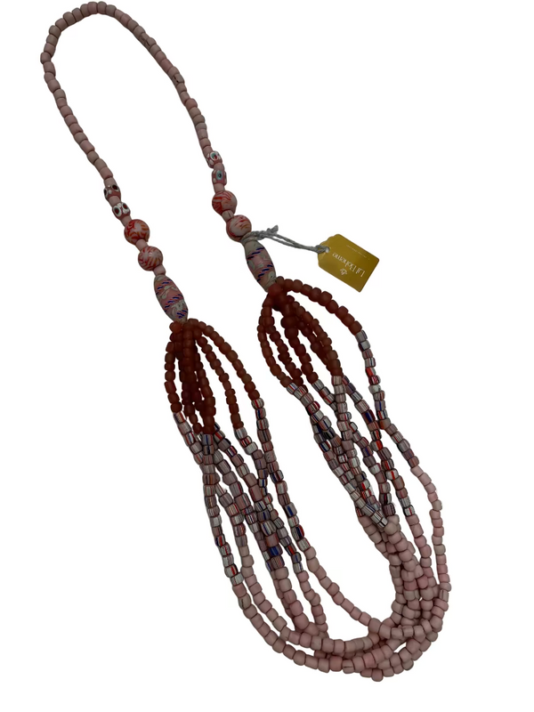 Sea Glass Multi-Strand Beaded Necklace Pink
