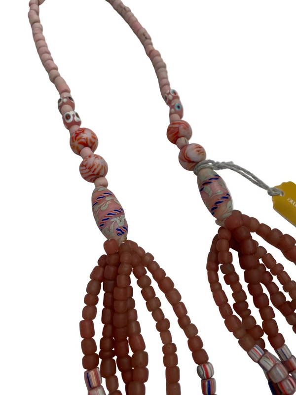 Sea Glass Multi-Strand Beaded Necklace Pink