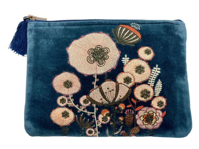 Zoda-Flower Navy Embroidery Pouch