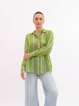 Worthier the Label- Summer Crush Linen shirt-Green Stripe