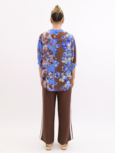 Worthier the Label- Lila Mix Linen Shirt Blue Chocolate