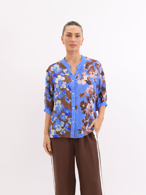 Worthier the Label- Lila Mix Linen Shirt Blue Chocolate