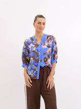 Worthier the Label- Lila Mix Linen Shirt Blue Chocolate
