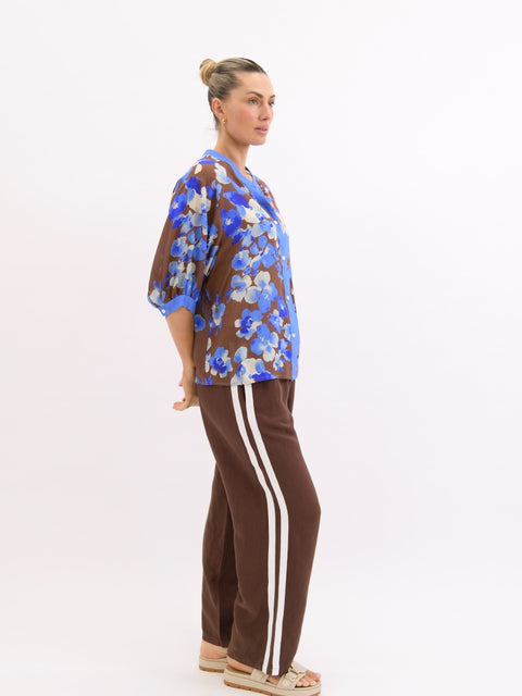Worthier the Label- Lila Mix Linen Shirt Blue Chocolate