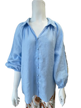 Worthier the Label- Ila Linen Blouse-Ice Blue