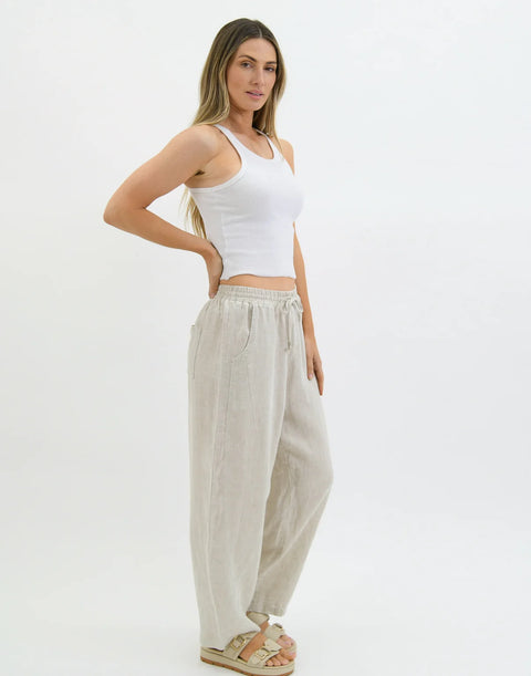 Drift Linen Barrel Pants Beige
