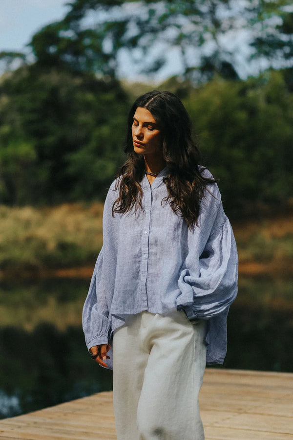 Mila Fine Blue Stripe Linen Top
