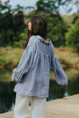 Mila Fine Blue Stripe Linen Top