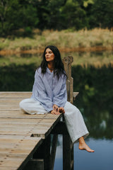 Mila Fine Blue Stripe Linen Top