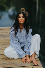 Mila Fine Blue Stripe Linen Top
