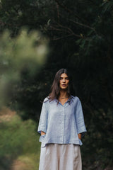 Dion Blue Fine Stripe Short Sleeve Shirt
