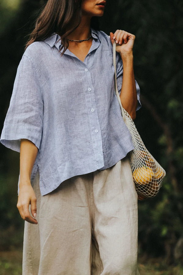 Dion Blue Fine Stripe Short Sleeve Shirt
