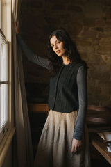 French Linen Culottes in Beige/Brown Check