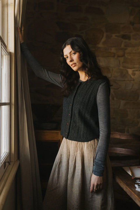French Linen Culottes in Beige/Brown Check