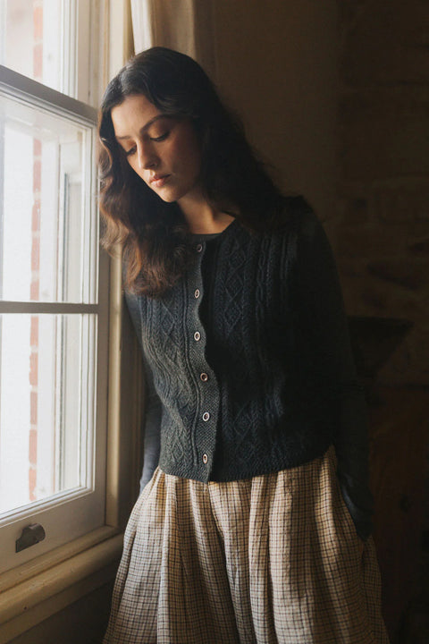 French Linen Culottes in Beige/Brown Check