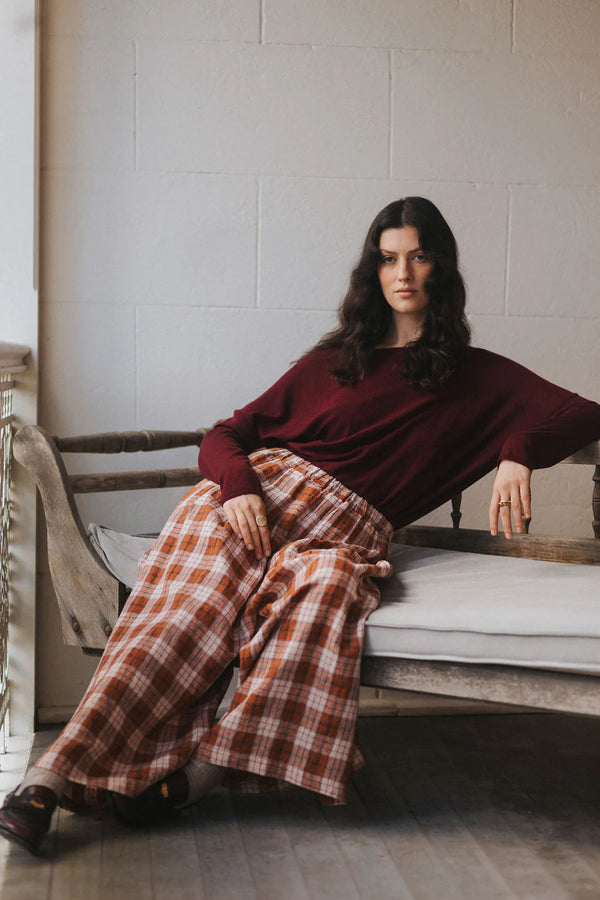 French Linen Culottes in Clay Check