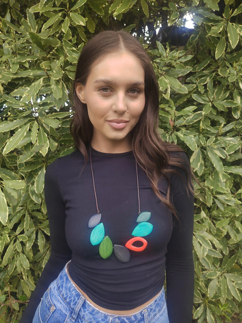 Large Leaf-Shaped Wooden Necklace