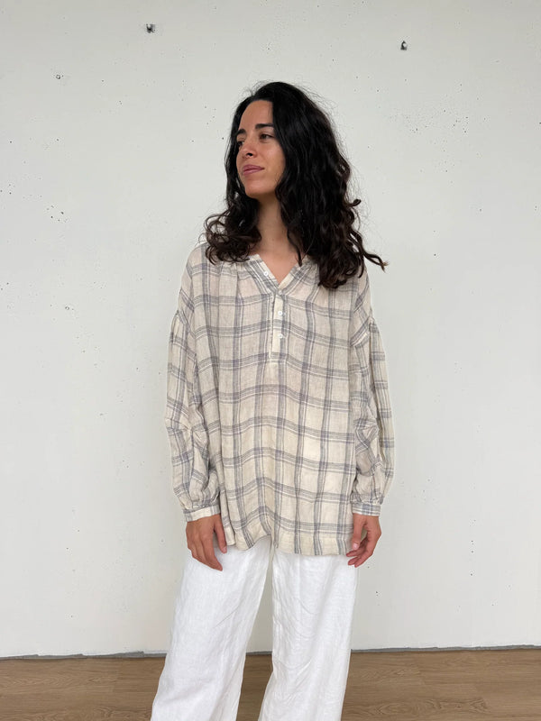 Dante Cream Check Top with Buttons