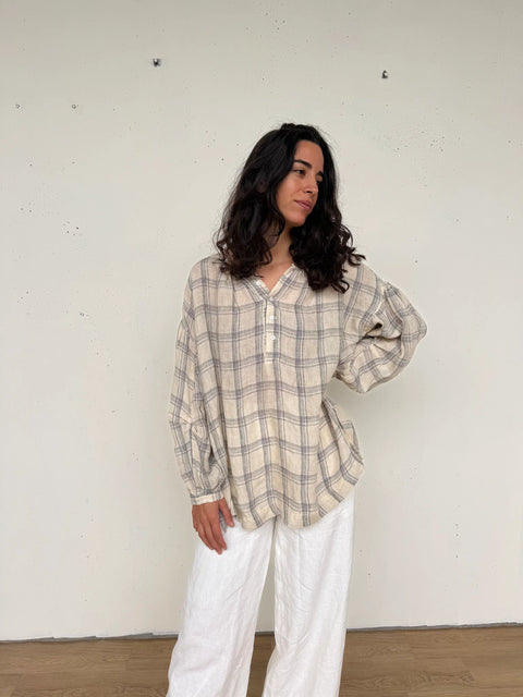 Dante Cream Check Top with Buttons