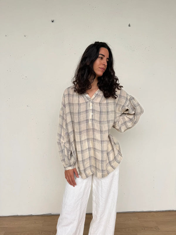 Dante Cream Check Top with Buttons