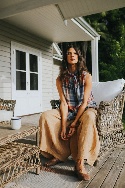 Eadie Linen Pants in Fine Houndstooth