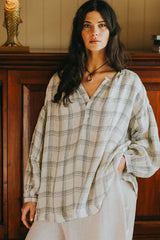 Dante Cream Check Top with Buttons