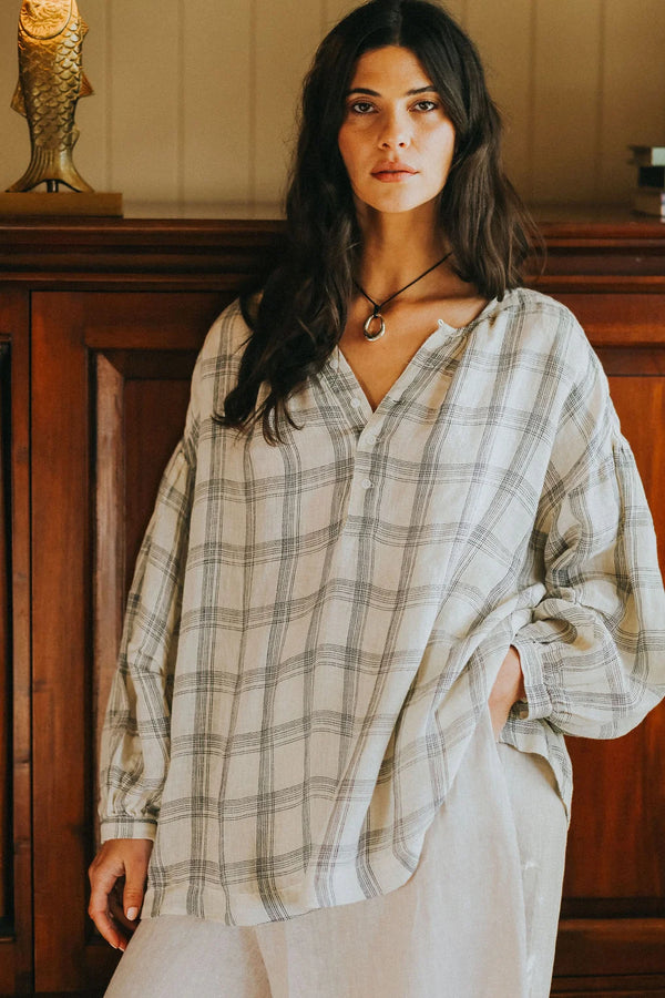Dante Cream Check Top with Buttons