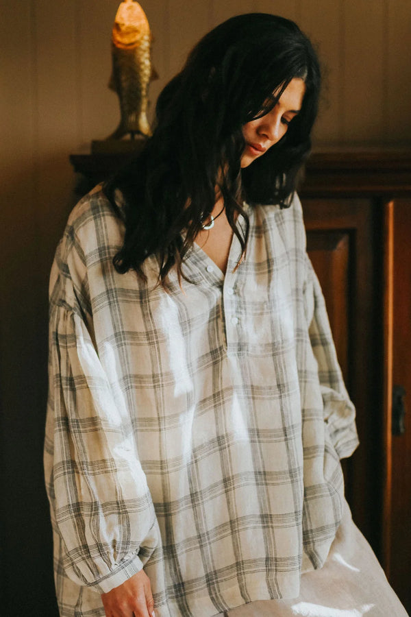 Dante Cream Check Top with Buttons