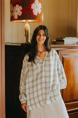 Dante Cream Check Top with Buttons