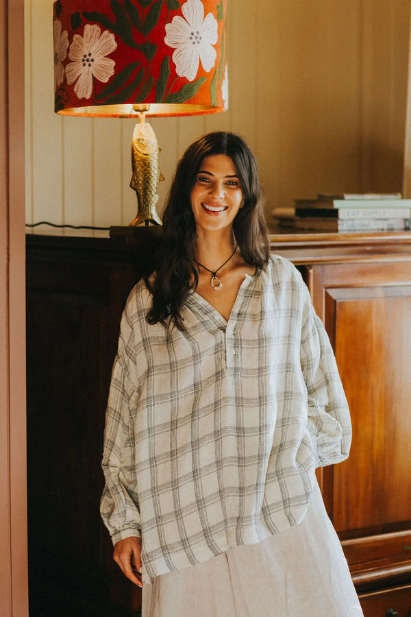 Dante Cream Check Top with Buttons