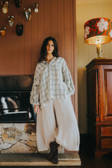 Dante Cream Check Top with Buttons