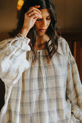 Dante Cream Check Top with Buttons