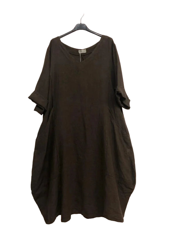 V-Neck Linen Balloon Dress
