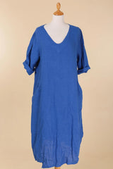 V-Neck Linen Balloon Dress