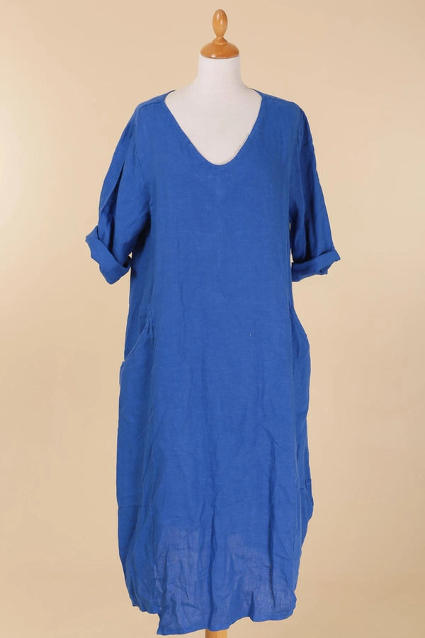 V-Neck Linen Balloon Dress