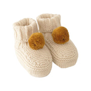 Alimrose-Pom Pom Baby Socks Natural Mustard