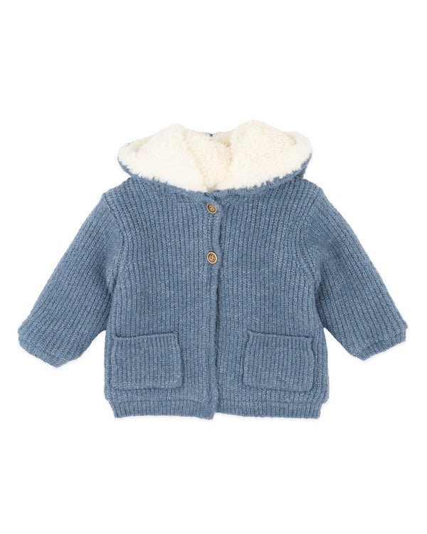 Blue Marl Knitted Hooded Jacket