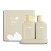 al.ive body Wash & Lotion Duo + Tray - golden wattle & citrus